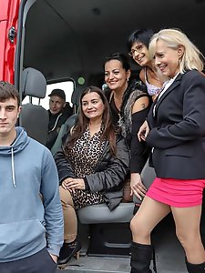 Cougars fuck lonely hitchhiker in the MatureVan