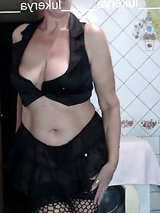 Sexy open belly of cheerful Lukerya Easy flirting on webcam